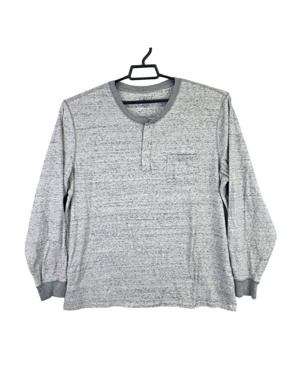Mens Simply Styled Gray Heather Henley Shirt Pocket Soft Long Sleeve Size XXL